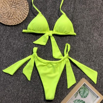 NewAsia Sexy Bikini 2019 Swimwear Women Summer Halter Lace Up Bow Push Up Padded Bra Micro Bikini Thong Two Piece Set Beachwear